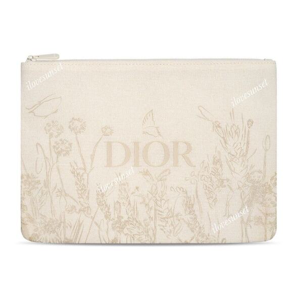 Dior Trousse Pouch Floral Zipper NWT Ivory Cosmetic Make Up Bag - Picture 1 of 8